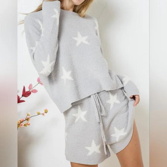 #159 Fabulous Soft Long Sleeve Star Print Top&Short 2pc Set - Picture 9 of 12